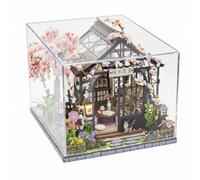 HuadaXtai Maison Miniature Kit Maquette 3D Maison de Poupée Serre Japonais en Bois à Construire avec Éclairage LED Toit Clair Coulissantes Arbre de Cerisier