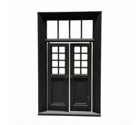 HuadaXtai Miniature Maison Fenêtre Style Porte-vitrée de Transom Cadre Rectangulaire Ornements Ronds Intégrés Adaptée à des Projets Créatifs Miniatures Scénographie de Salons et Chambres, Noir