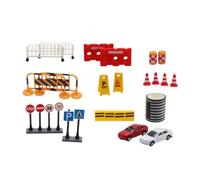 HuadaXtai Miniature Scène de Circulation Assortiment Accessoires Rue Maquette Panneaux Avertissement Barrières Blocs Routiers Voitures Jouets en Plastique pour