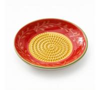 HuadaXtai Moulin à Ail Manuel Plaque Concave Céramique Surface de Broyage Bord Décoratif Convient à Préparation d'Ingrédients Cuisine, Rouge, Rouge Avec Motif Floral Jaune Et Bordure Verte