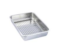 HuadaXtai Plaque de Cuisson Rectangulaire en Acier Inoxydable Plateau à Grillades avec Grille Filtrante Plateau Résistant pour Biscuits Panier de Filtration, 50x35x7cm