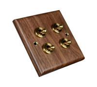 HuadaXtai Plaque D'interrupteur D'éclairage Panneau de Sortie En Bois Interrupteur à Levier En Laiton de Qualité Supérieure Pratique Plaque Murale Décor, Quatre Leviers
