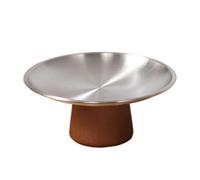 HuadaXtai Plateau Industriel Présentoir Centre de Table Coupelle Piédestal Bol INOX Brossé et Bois d'Acacia Solide Design Surélevé Adapté au Café Maison Restaurant Réunion, Argent, Petit