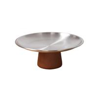 HuadaXtai Plateau Industriel Présentoir Centre de Table Coupelle Piédestal Bol INOX Brossé et Bois d'Acacia Solide Design Surélevé Adapté au Café Maison Restaurant Réunion, Argent, Moyen