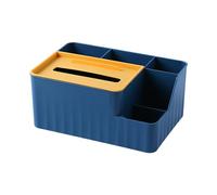 HuadaXtai Porte-mouchoirs Boîte à Mouchoirs Support de Mouchoirs Organisateur de Bureau Multifonction En Pp avec Compartiments de Rangement et Support Téléphone, Bleu, 24.6 cm x 17 cm x 10.8 cm