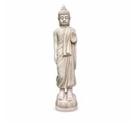 HuadaXtai Statue Bouddha Décorative Sculpture Figurine Corps Drapé en Oxyde de Magnésium avec Support Antibasculage Expression Sereine et Adaptée au Salon, Blanc Bouddha Debout