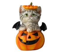 HuadaXtai Statue de Chat Citrouille D'Halloween, Ornement Mignon, Collection Créative, Décoration D'Halloween, Petite Sculpture pour Bibliothèque D'