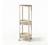 HuadaXtai Support Latéral Rotatif Table de Canapé Chariot Utilitaire Étagère Mobile Meuble Pliable Métal Robuste et Surface Bois Double Panier Grillagé et, Blanc Cassé
