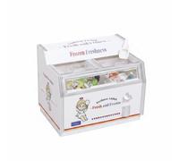 HuadaXtai Vitrine Miniature Présentoir Meuble, Congélateur Horizontal Ange avec 30 Jouets Alimentaires, Glaçons Et Pelle À Glace Version Lumineuse