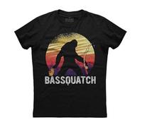 Huadian Bassquatch Funny Fishing Outdoor Mens Short Sleeve New Cotton Black T-Shirt T-Shirt Black 3XL