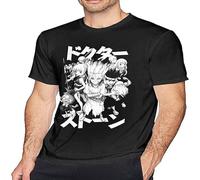Huadian Dr Stone T Shirt Man Cotton Short Sleeve Casual Blouse Top for Unisex Adult T-Shirt Black XXL