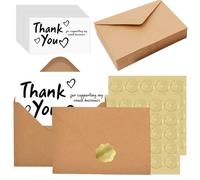 HUAEDNWKYI Set de 50 Cartes de Remerciement avec 50 Enveloppes Naturelles & 50 Autocollants en Forme de Cœur - Idéals pour Les Entreprises pour Montrer Leur Gratitude, Polyvalent