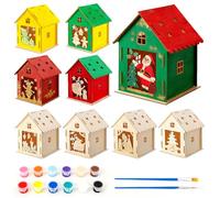 Huaerle Lot de 9 kits de bricolage de maison de Noël en bois pour enfants avec bonhomme de neige avec peinture en bois brut projet d'art en vrac pour décoration de fête de Noël d'hiver