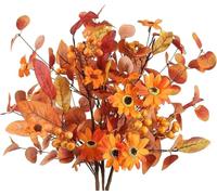 HUAESIN 3 pièces Fleurs Artificielles Deco 60cm Bouquet Fleur Artificielle Orange Fausses Fleurs Eucalyptus Fleurs en Soie Vintage pour Décorations de Fête de Mariage à la Maison d'automne