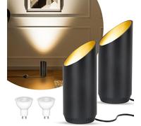HUAEU LED Sol Spot - 6W Lampe de Sol pour Intérieur, Noir, 3000K Blanc Chaud, Avec Ampoule GU10 LED 500LM, Spot avec Interrupteur Pied (Blanc, 2 paquet)