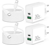 HUAG-30W Chargeur USB C Rapide pour iPhone 16 15 16e, iPhone 15 16 Pro Max Plus, iPad 11eme 10eme, iPad Pro Air, Accessoires 2-Port USB C et A Prise Chargeur Adaptateur Secteur Et 2M Type-C Câble 4-P