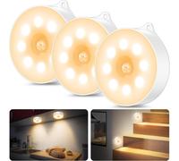 HUAG-Lot de 3 veilleuses avec détecteur de mouvement, à piles AAA, marche/arrêt automatique, éclairage d'armoire, détecteur de mouvement intérieur, pour escalier, chambre à coucher, cuisine, chambre