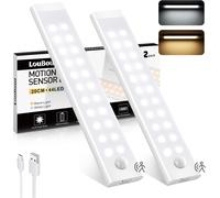 HUAG-Reglette Led Cuisine, 20cm 44 LED Detecteur de Mouvement Interieur, 2 Couleurs Temps Lampe de Placard, Rechargeable & Dimmable Led Cuisine Sous Meuble Veilleuse pour Armoire, Escalier,(2 pièces)