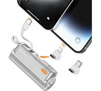 Huag-Sharge Flow Mini Portable Charger, 5000mah Mini Power Bank With Dual Plugs And Built In Cable, Usb-C Lightning External Battery For Iphone 15/14 Series, Samsung S23, Note20, Lg, Huawei, Ipad, Ai
