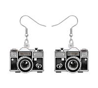 HUAGEO Acrylique Noir Film Rétro Boucles d'oreilles Pendentif Appareil photo numérique Classique 80's 90's Photographie Caméscope Bijoux pour Femmes Femmes Charms Cadeaux (Noir)