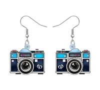 HUAGEO Acrylique Noir Film Rétro Boucles d'oreilles Pendentif Appareil photo numérique Classique 80's 90's Photographie Caméscope Bijoux pour Femmes Femmes Charms Cadeaux (Bleu)
