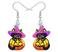 HUAGEO Boucles d'oreilles d'Halloween gothiques en acrylique avec citrouille chauve-souris chat noir pour femme saison effrayante chaton bijoux breloques cadeaux, Medium, Acrylique, Pas de gemme