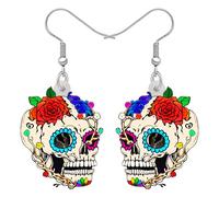 HUAGEO Boucles d'oreilles d'Halloween gothiques en acrylique avec tête de mort en sucre - Motif tête de mort humaine - Bijoux fantaisie pour femme - Cadeau idéal pour festival, Medium, Acrylique, Pas