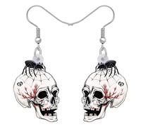 HUAGEO Boucles d'oreilles pendantes Halloween en acrylique gothique rétro crâne araignée tête effrayante os effrayant saison bijoux fantaisie pour femme festival fête breloques cadeaux, Medium