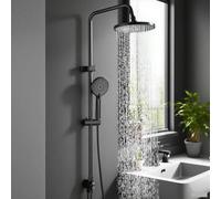 HUAHOMDY Système de douche sans robinetterie noir réglable en hauteur - Pommeau de douche rond à effet pluie et 3 types de jet - Colonne de douche pour douche