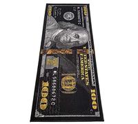 HUAHOO Tapis noir avec billet de 100 dollars, tapis de couloir pour salon, chambre à coucher, intérieur et extérieur (45,7 x 109,2 cm)