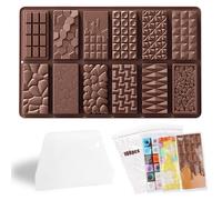Huahuanghui Moule à chocolat en silicone pour 12 tablettes de chocolat - Moule profond avec grattoir et sac - Moule à chocolat profond - Moule à chocolat extra profond pour chocolat, praline, bonbons