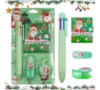 Huahuanghui Stylos à Bille de Noël,6-en-1 Multicolores à Stylos Billes Rétractable + Bloc-Notes de Noël + Surligneurs + Rubans Correcteurs,Cadeaux de Noël Fête,Stylos Fantaisie sur Le Thème de Noël