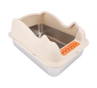 Huairdum Bac à Litière pour Chat en Acier Inoxydable, Grand Bac à Litière en Métal pour Chat avec Couvercle et Clôture Surélevée, à avec Entrée Supérieure pour Un Nettoyage Facile et (Kaki)