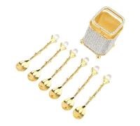 Huairdum Ensemble de Cuillères à café, Kit de Tasses avec Support pour Bâtonnets à café, 6 Cuillères à Mélanger en Strass de Petite Taille, Idéales pour Remuer le, le thé, les Desserts, la Crème