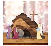 HUAJIN Décorations de Pâques Religion - 2022 Scène de Pâques Décoration en Bois Nativité Décorations de scène Jésus, Cross Risen Christ Figurine, Ornement pour Bureau de la Table à Domicile