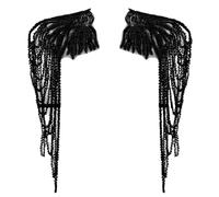 HUAJINGKEJI 1 paire d'épaulettes à paillettes et perles pour uniforme de fête, costume de fête, épaulettes scintillantes pour spectacles sur scène, Noir , Size reference picture