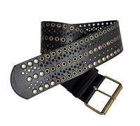 HUAJINGKEJI Ceinture large et robuste avec œillets métalliques cloutés en simili cuir Unisexe Rock Hip Hop Ceinture tendance, Noir , A