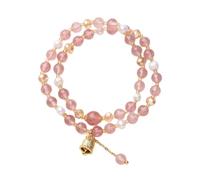 HUAJINGKEJI Double rangée de perles de quartz fraises tissées à la main avec cloches en zircone pour un style rétro