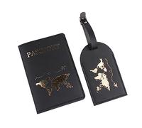 HUAJINGKEJI Housse de voyage tendance en cuir PU avec lettres imprimées pour valise, adresse, bagage, Noir , 7.41x5.07in