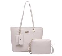 HUAJINGKEJI Lot de 3 sacs à main tendance pour femme - Grande capacité - En cuir synthétique - Avec poignée supérieure, blanc, As shown in the picture (error 1-3cm)