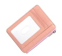 HUAJINGKEJI Porte-monnaie en cuir synthétique avec fermeture éclair et fenêtre transparente pour protéger les informations, rose, As shown in the picture (error 1-3cm)