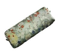 HUAJINGKEJI Trousse à crayons brodée florale antique grande capacité en tissu de coton et lin pour étudiant vintage en brocart chinois, Vert haricot brocart, Beauté de masse