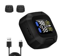 HUAJUN TPMS Système de contrôle de pression des pneus de moto, écran LCD, détecteur de pneus sans fil avec 2 capteurs externes, 0-6 bar/0-87 psi, alimentation USB, étanche, pour motos, vélos, VTT et