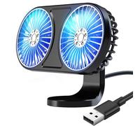 HUAJUN Ventilateur de Voiture, 360° Rotative Double Ventilateur USB, Sortie d'air Multifonction et Base Pivotante,3 Vitesses Réglables pour Voiture,Camping-car,Maison,Bureau
