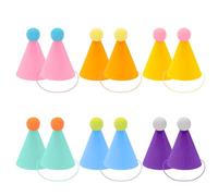 Huakaile Lot de 12 petits chapeaux coniques colorés avec ficelle et pompon, mini chapeaux de fête assortis pour animaux en peluche, petits animaux de compagnie, chiens, chats, poupées, chiots et