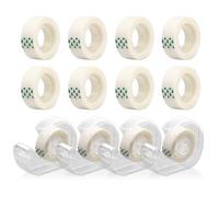 Huakaile Lot de 4 dévidoirs de ruban adhésif transparent, joli support de ruban adhésif avec 8 recharges de ruban adhésif invisible, petit coupe-ruban adhésif pour emballage, cadeau, bureau, école