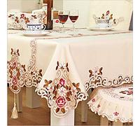 HUALEMEI Brodé Nappes,Tailles Multiples Polyester Couverture De Table,Creux Carré Rectangle Nappe,Fleur Tissu De Table pour Banquet Cuisine A 150x150cm(59x59inch)