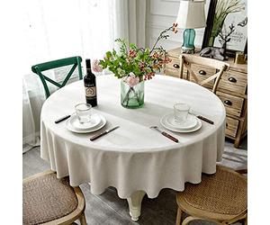 HUALEMEI Couverture De Table Simple en Coton Grand Protecteur De Table De Tissu pour Le Décor De Table Parti Hôtel Grande Table Ronde,Couleur Solide Ronde Nappe en Lin Beige 160cm