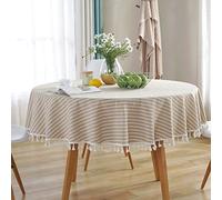 HUALEMEI Nappe Ronde Japonaise,Couverture De Table Simple De Tissu De Lin Nappe Rayée De Frange Décor Géométrique De Table avec des Glands pour La Cuisine Table Ronde D 120 * 120cm
