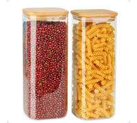 HUALIANG Lot de 2 Carré bocal en verre avec couvercle, 2100ml bocaux en verre avec étiquette, Récipients hermétiques en verre borosilicate, bocaux verre Pour café, épices (2x2100ml)